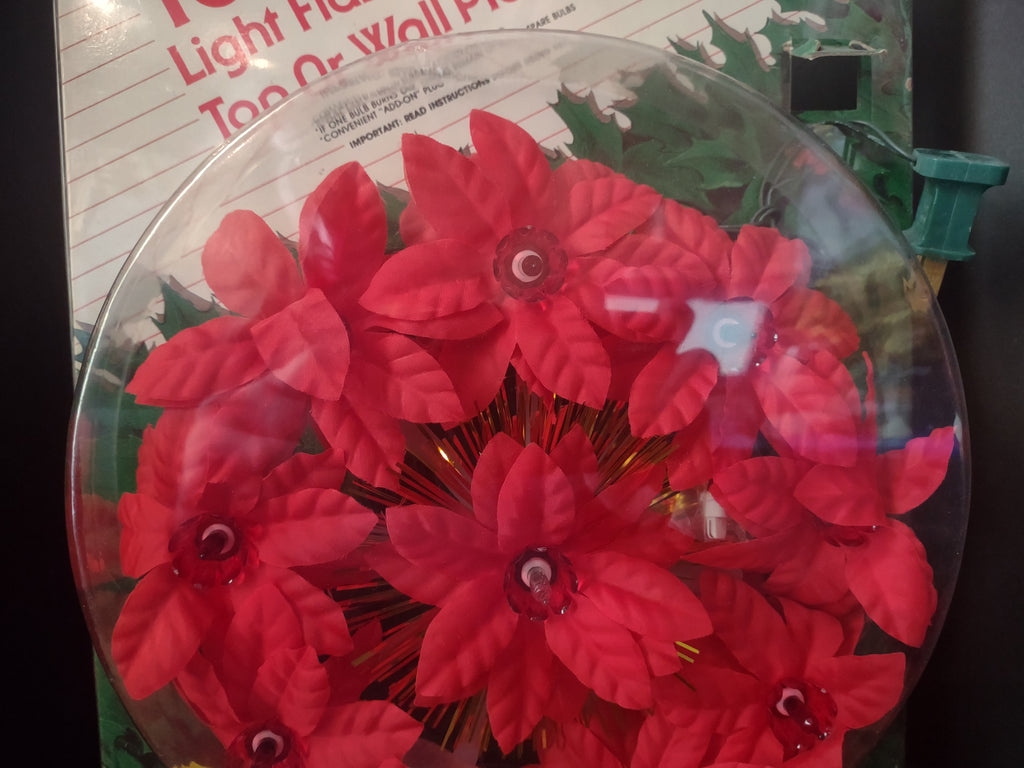 Christmas Poinsettia 10 Light Flashing Tree Top Wall Plaque Vintage (lot 1640)