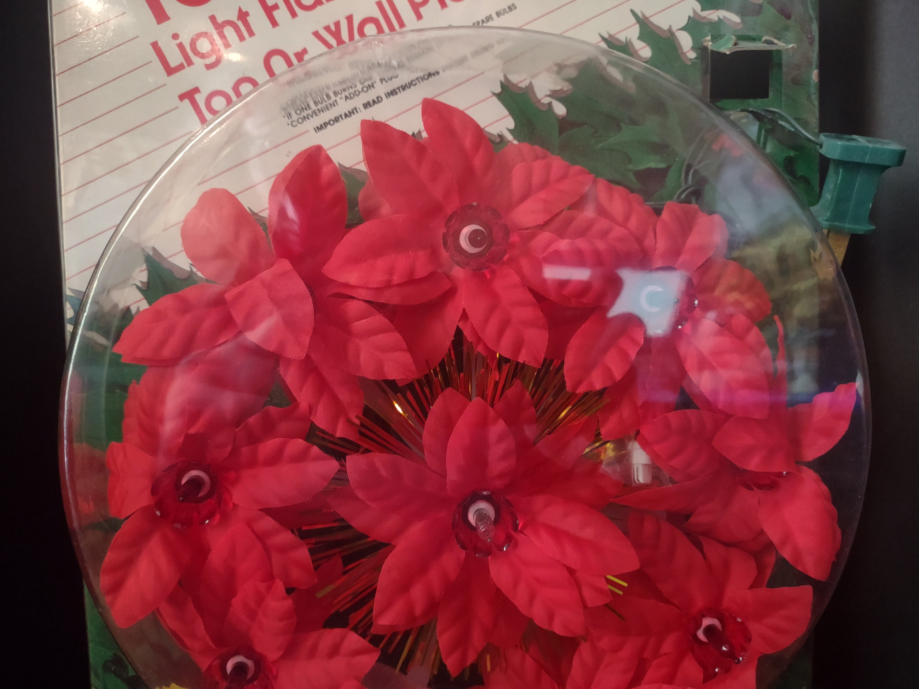 Christmas Poinsettia 10 Light Flashing Tree Top Wall Plaque Vintage (lot 1640)