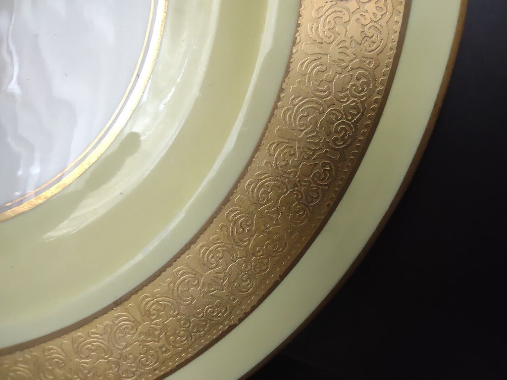 Haviland USA Heavy Ornate Gold Trim Yellow Dinner Charger Plate 10-7/8" (lot 721