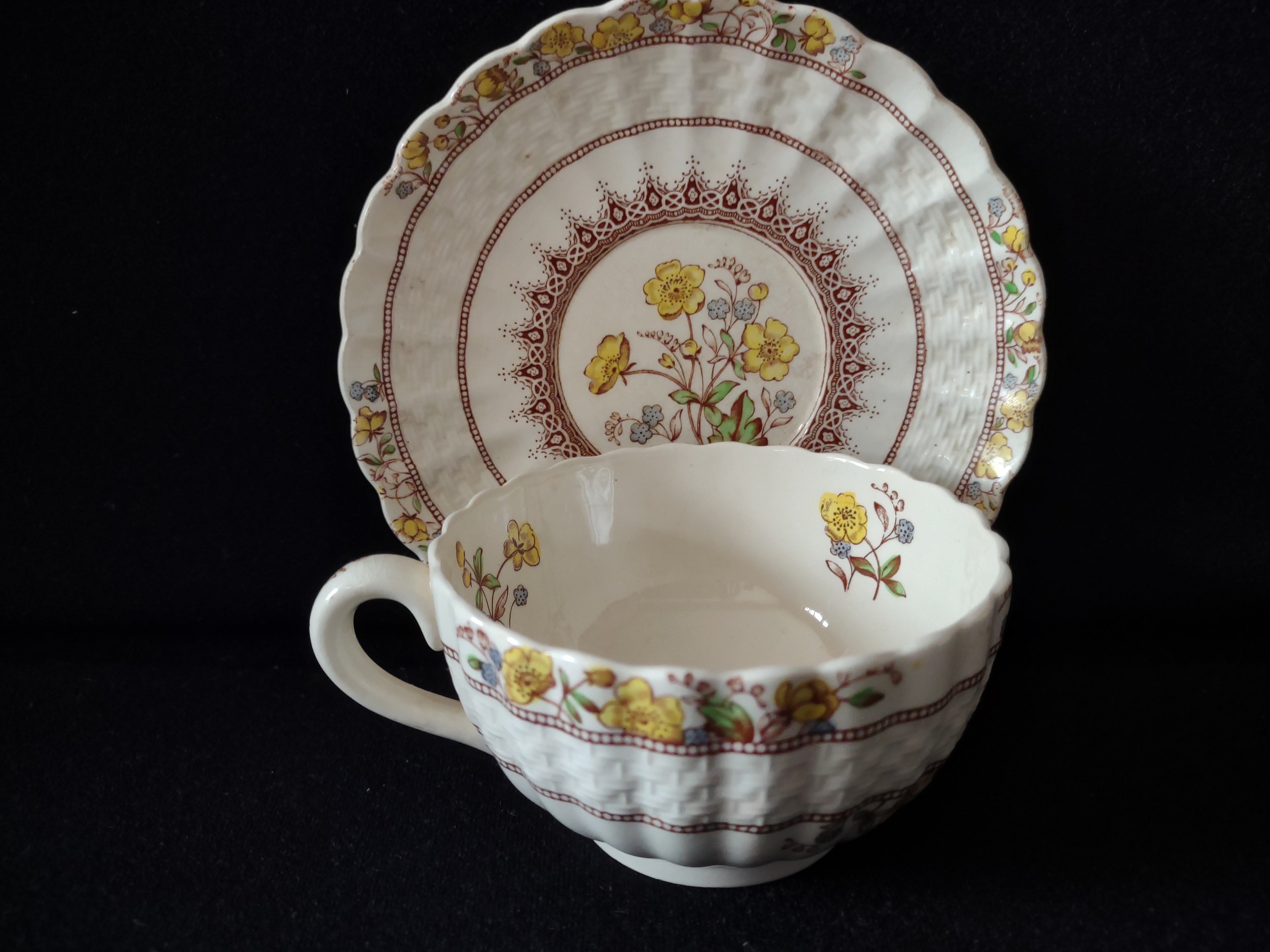 Vintage Spode Buttercup Teacup Saucer English Countryside Ironstone (lot 5747)