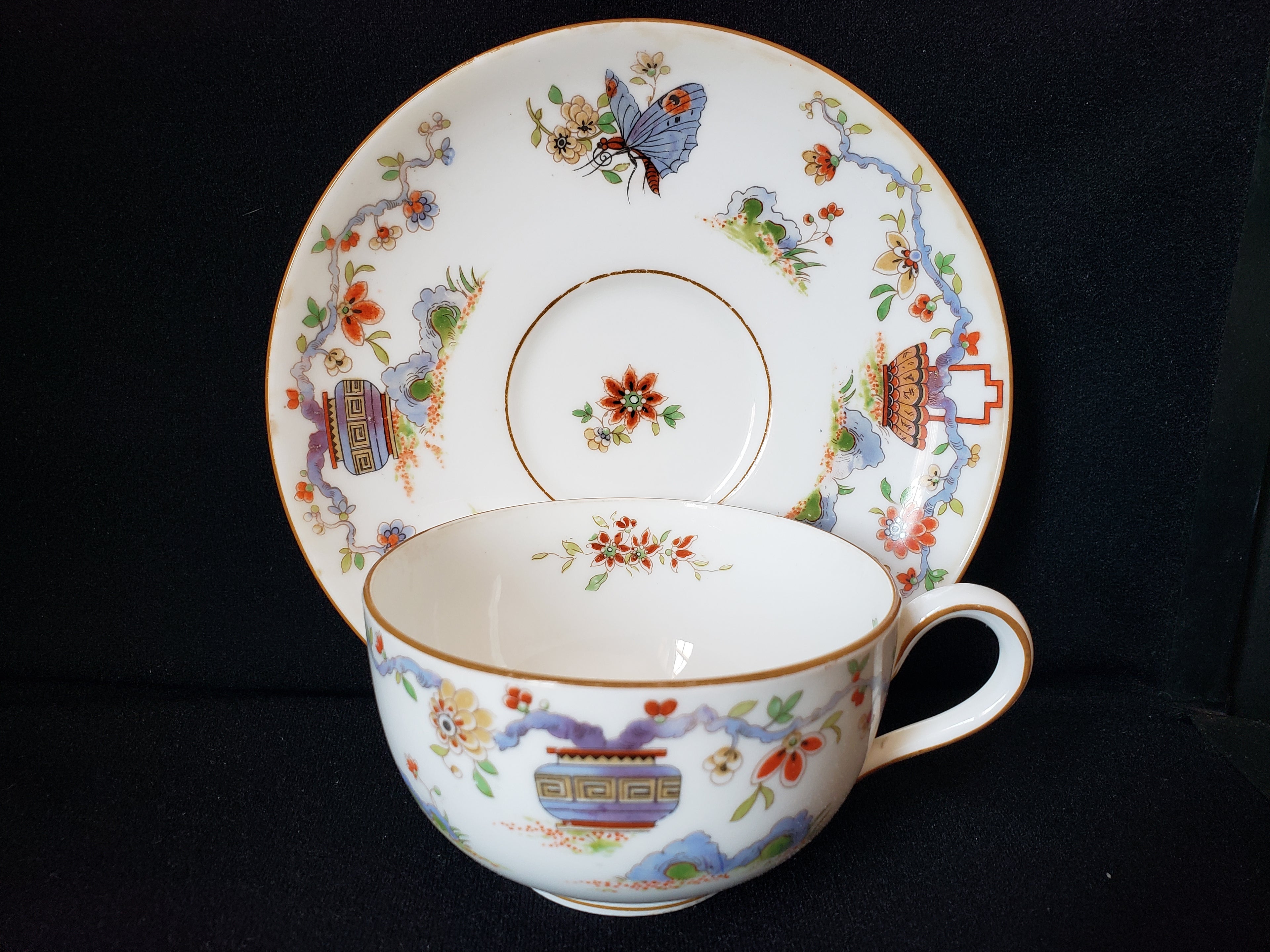 Vintage Royal Worcester Black Higgins Seiter Butterfly Tea Cup Saucer (lot 2120)