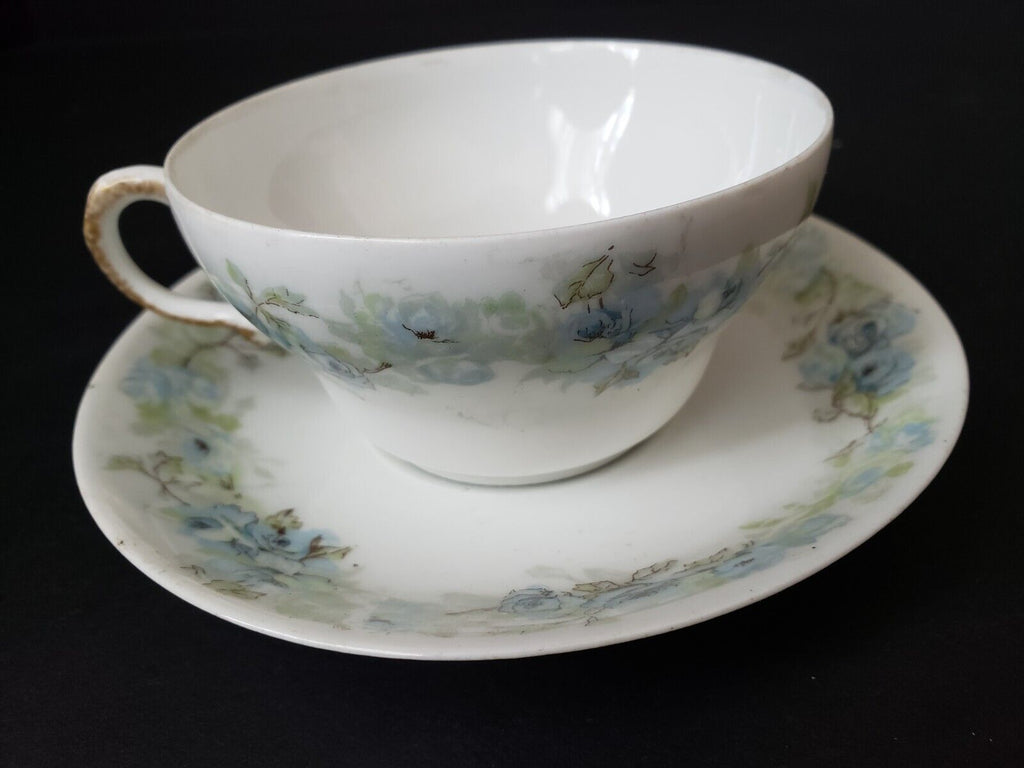 Haviland Limoges France Teacup & Saucer Blue Rose IMPERFECT (lot 618)