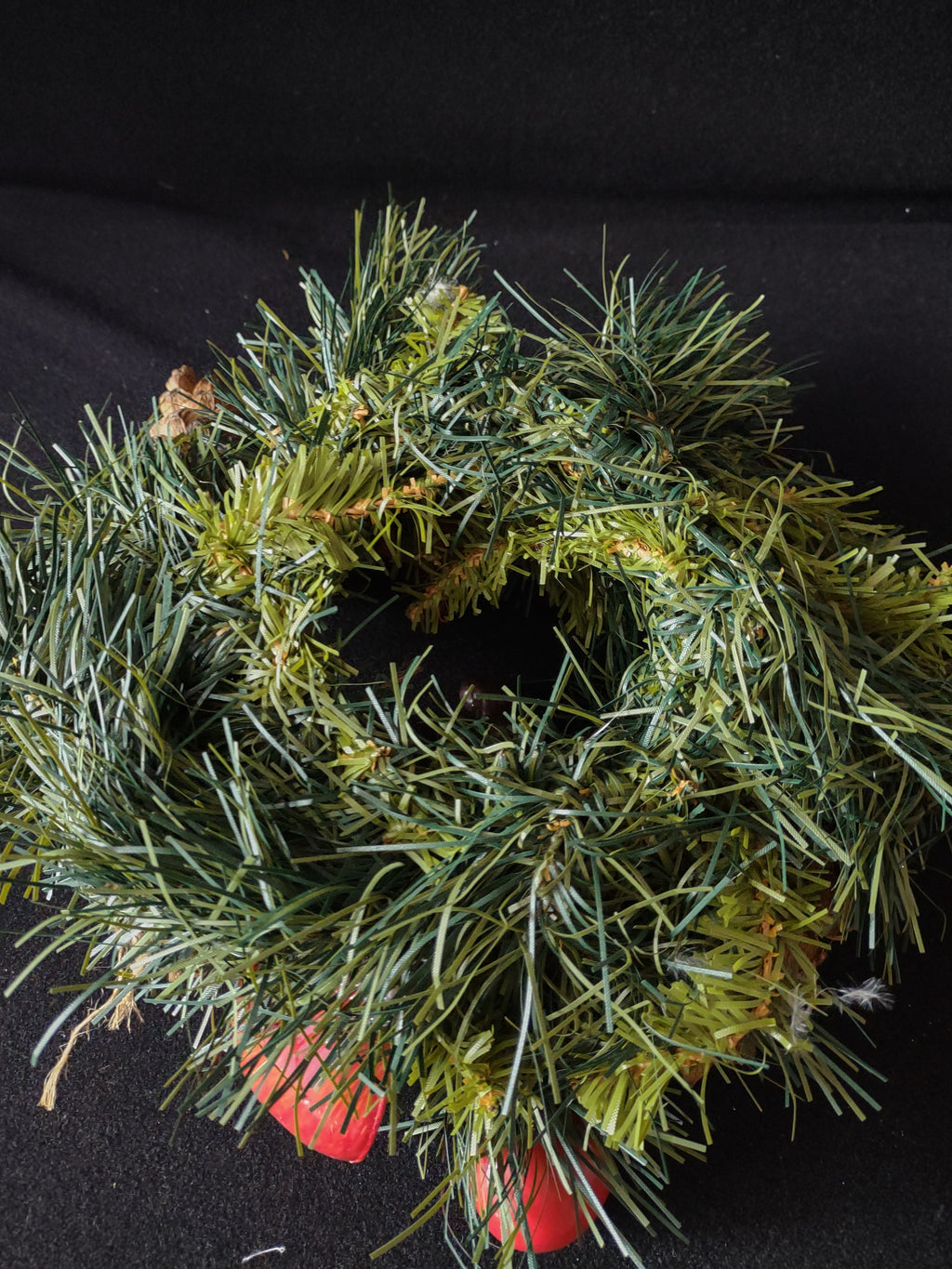 Vintage Christmas 10" Candle Ring Wreath Apples Pine Cones 3" Opening (Lot 4779)