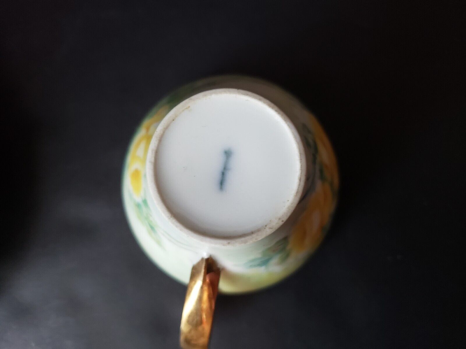 1870-1945 Vintage KPM Germany Teacup & Saucer Yellow Rose Green Design (lot 653)
