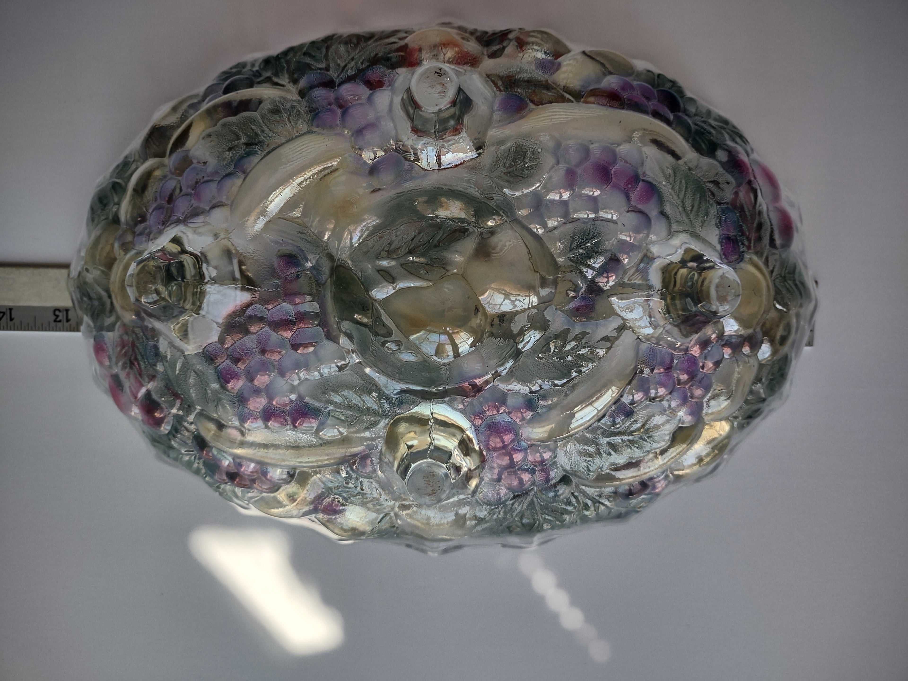 Vintage Indiana Glass Clear Iridescent Grape Design Large Footed Bowl (lot 2690c