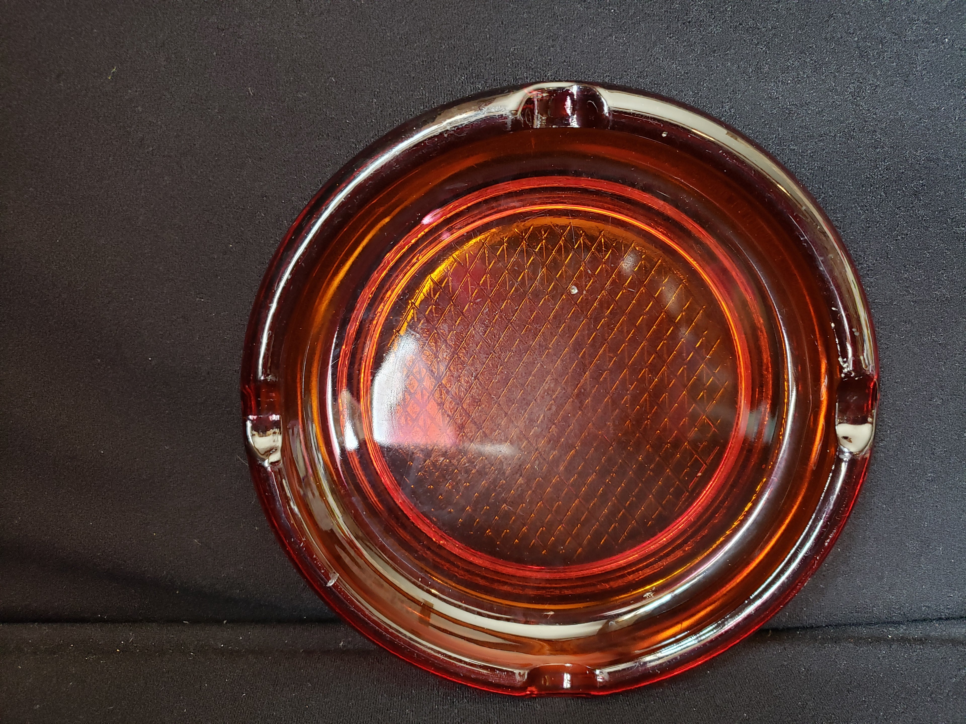 Vintage Amber Glass MCM Ashtray 8" (lot 2148d)