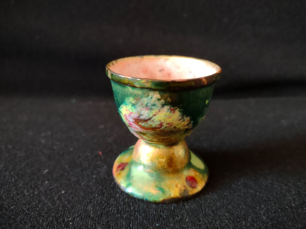 Vintage Dyed Pink Polished Stone Egg Metal Luster Glazed Chalice (Lot 5075)