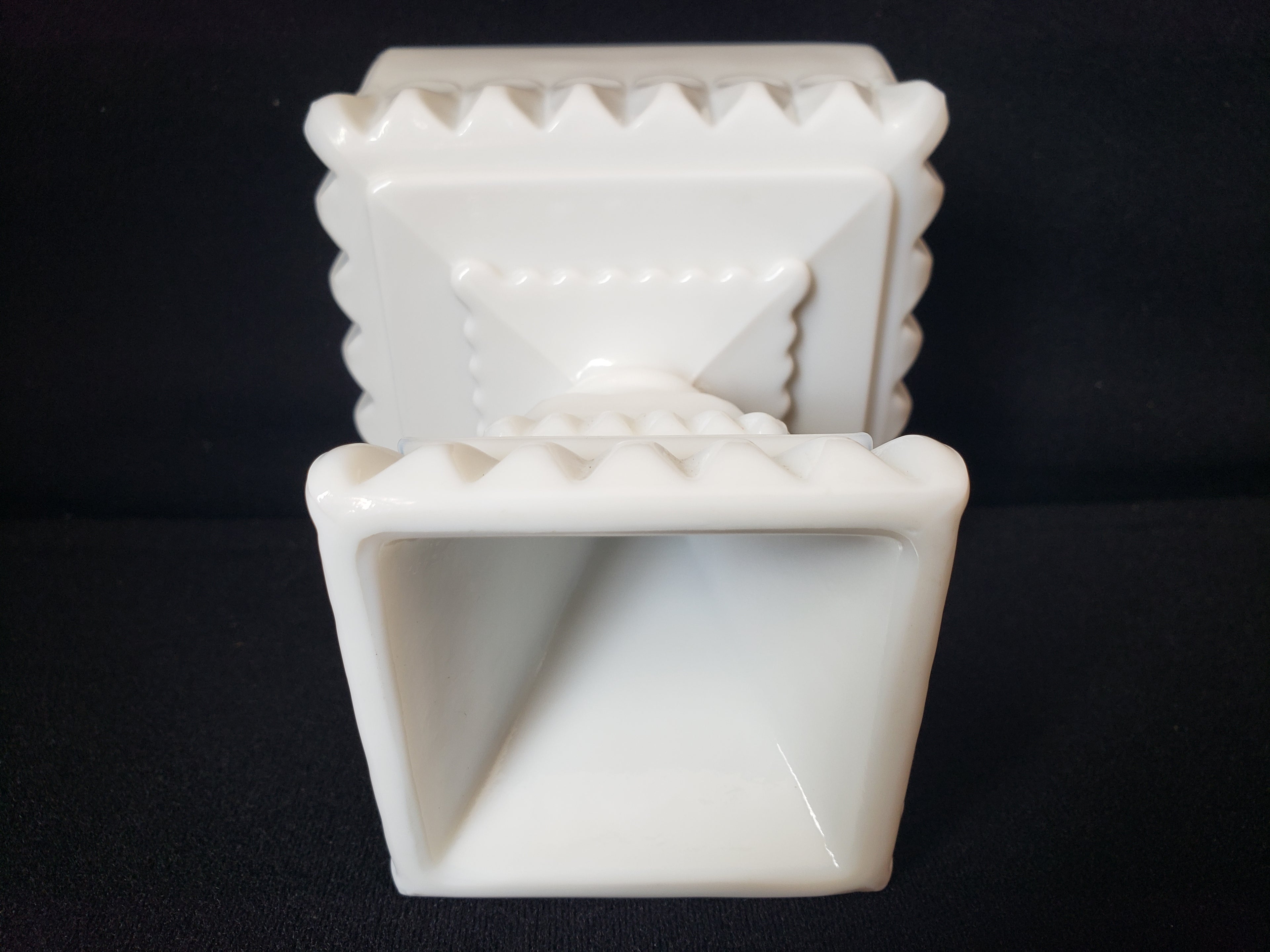 Vintage Milk Glass Footed Square Dish (lot 2218)
