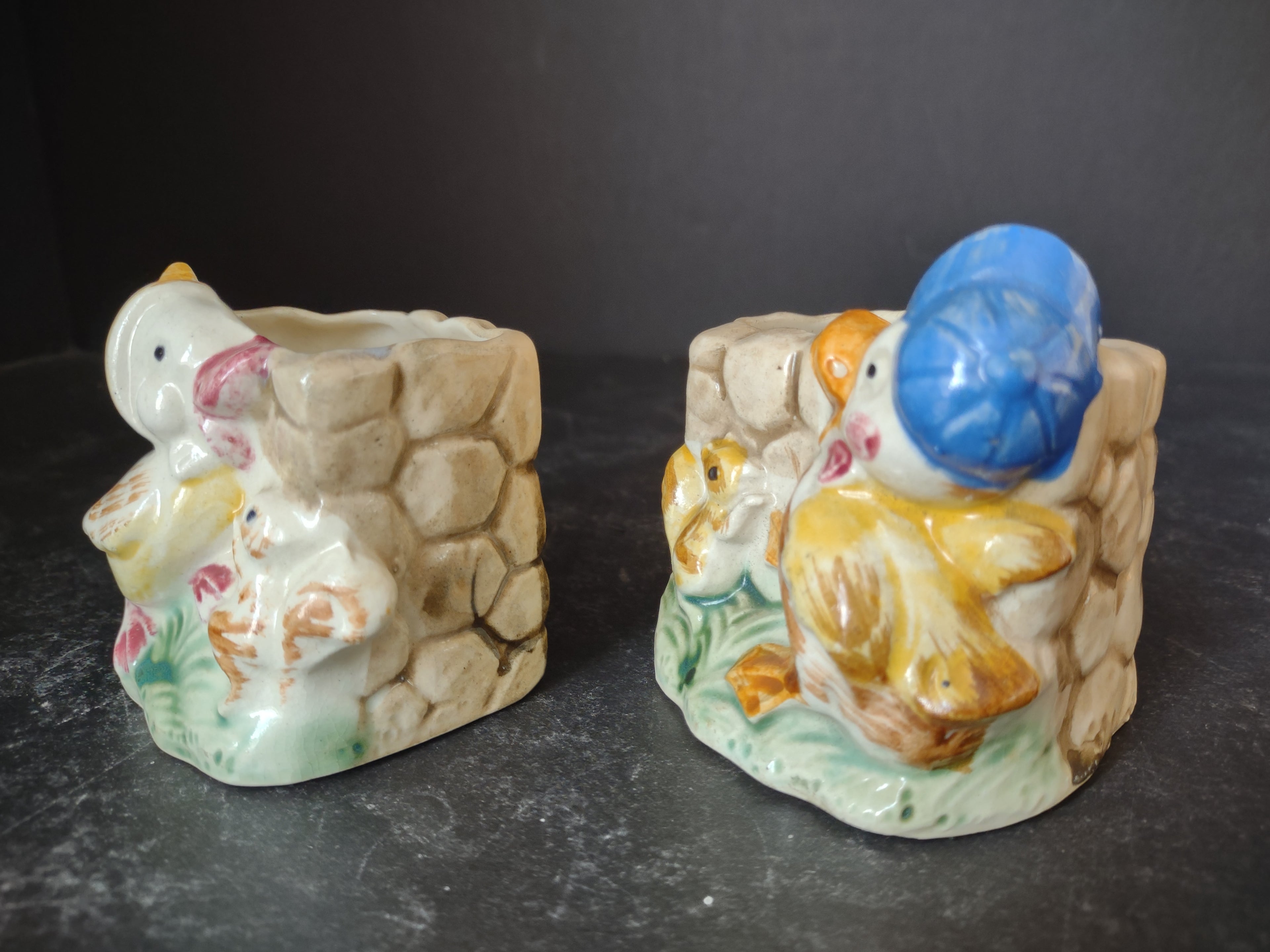 Vintage Spring Easter Small Planter x 2 Ducks Squirrels Made in Japan (lot 3472)