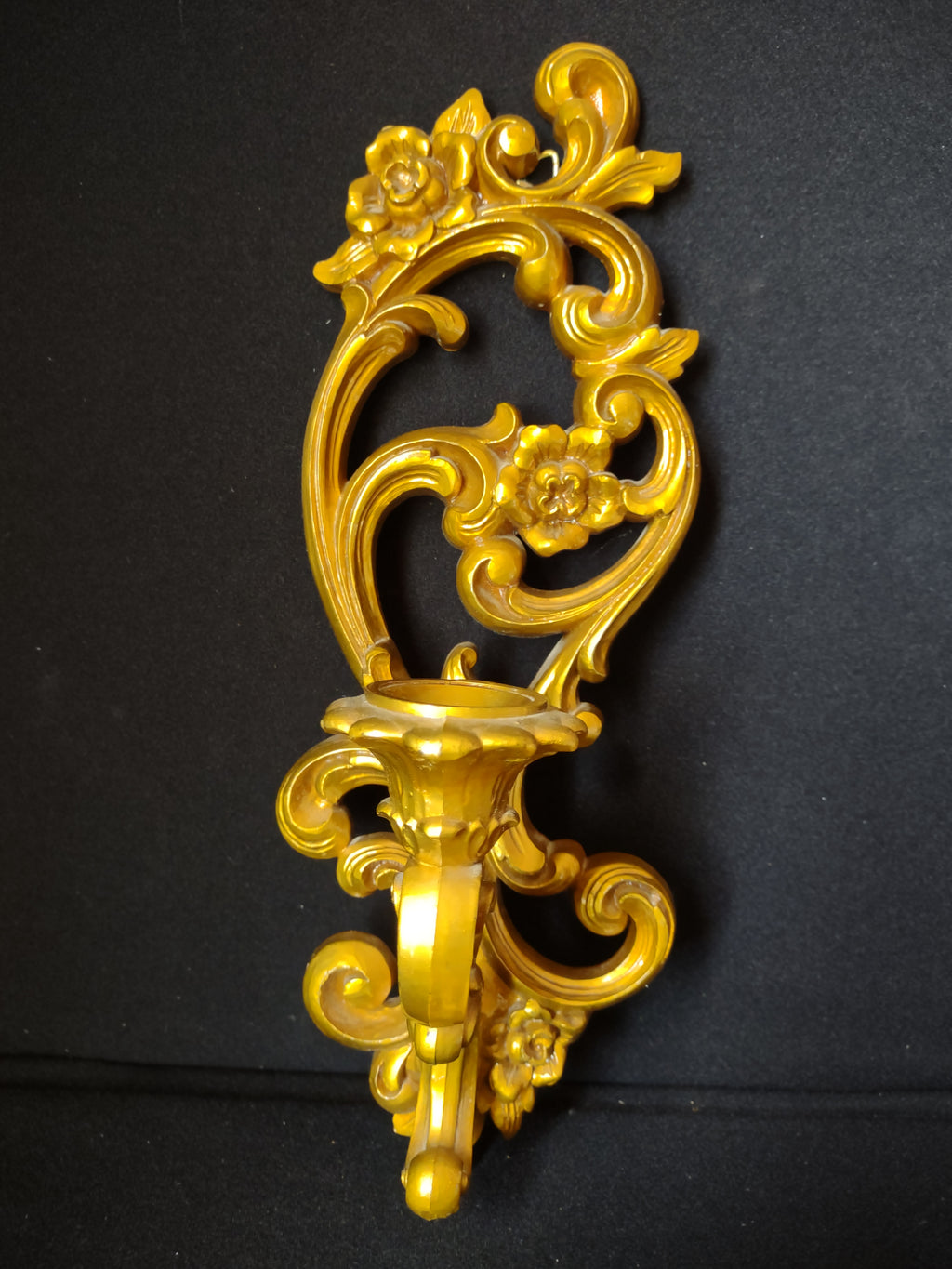 Vintage Syroco Wall Sconce Candle Holder Plastic Regency Ornate Golden (lot 1611)