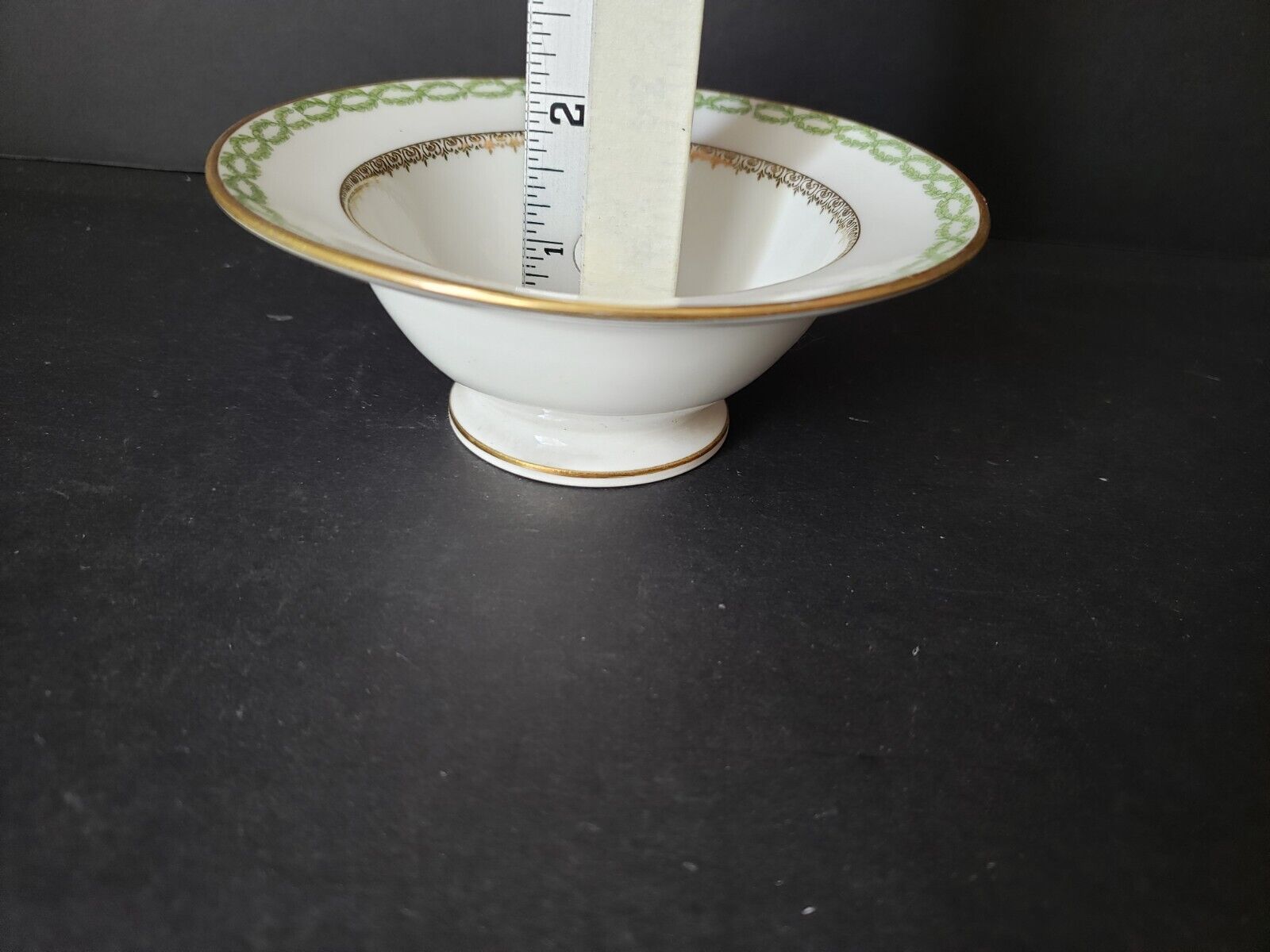 JP Limoges France Gold Trim Green Laurel Tall Bowl 5" (lot 590)