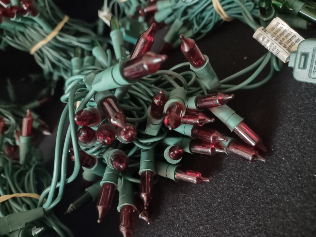 Set of 2 Strings Vintage Christmas 150 Mini Lights Each Green Red (lot 3302)