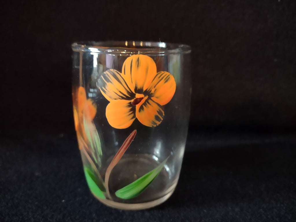Vintage MCM Small 3" Drinking Glass x 4 Flowers (lot 5157)