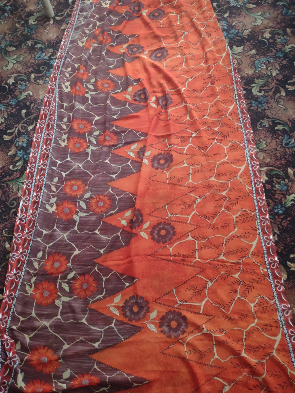 Thanksgiving Fall Material Fabric Orange Floral 5 yrd 44" wide (3094)