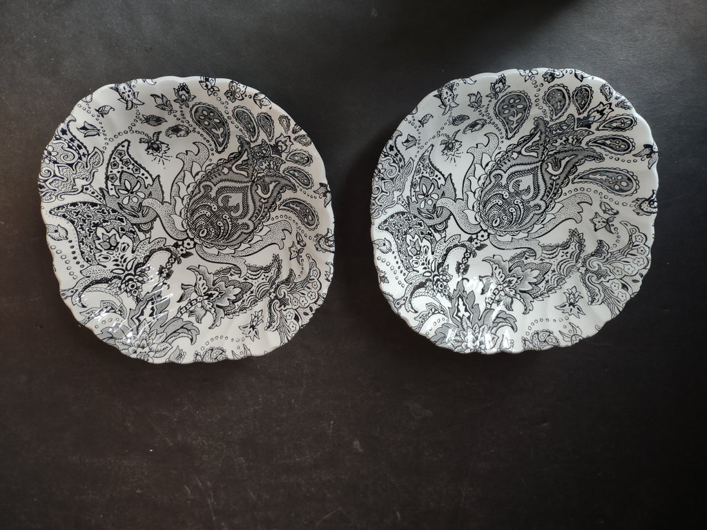 Vintage Johnson Brothers Black White Paisley Cereal Bowl x 2 Ironstone (lot 5593