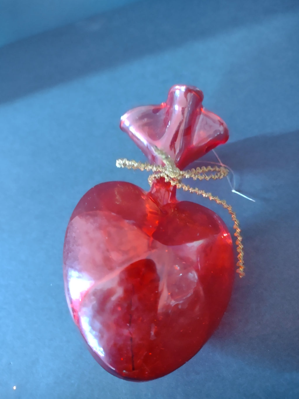 Vintage Valentine Translucent Red 3D Heart Pouch Ornament Glass (Lot 4747)