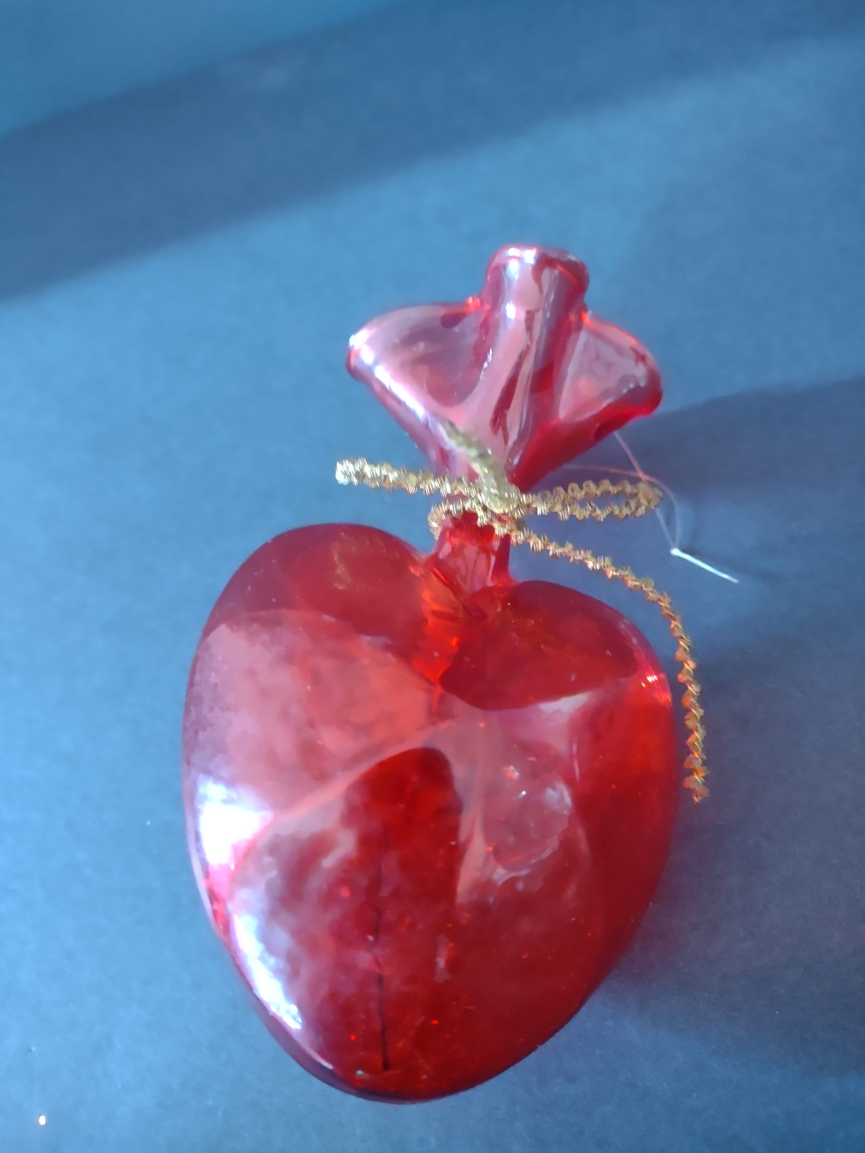 Vintage Valentine Translucent Red 3D Heart Pouch Ornament Glass (Lot 4747)