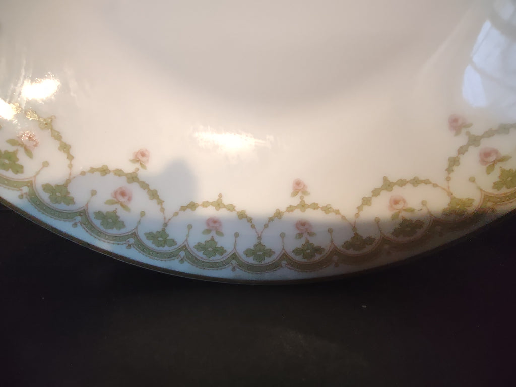 Haviland Limoges French Chic Cream Soup Plate Bowl Rose Garland Green (lot 1084)