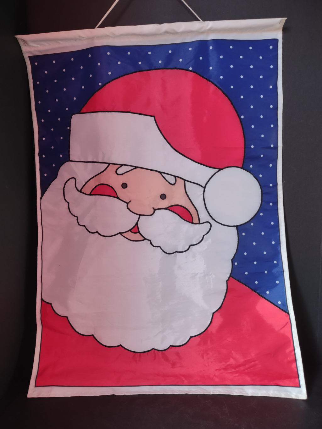 Vintage Double Sided Christmas Avon Santa Nylon Flag 29"x 21" (lot 3384)