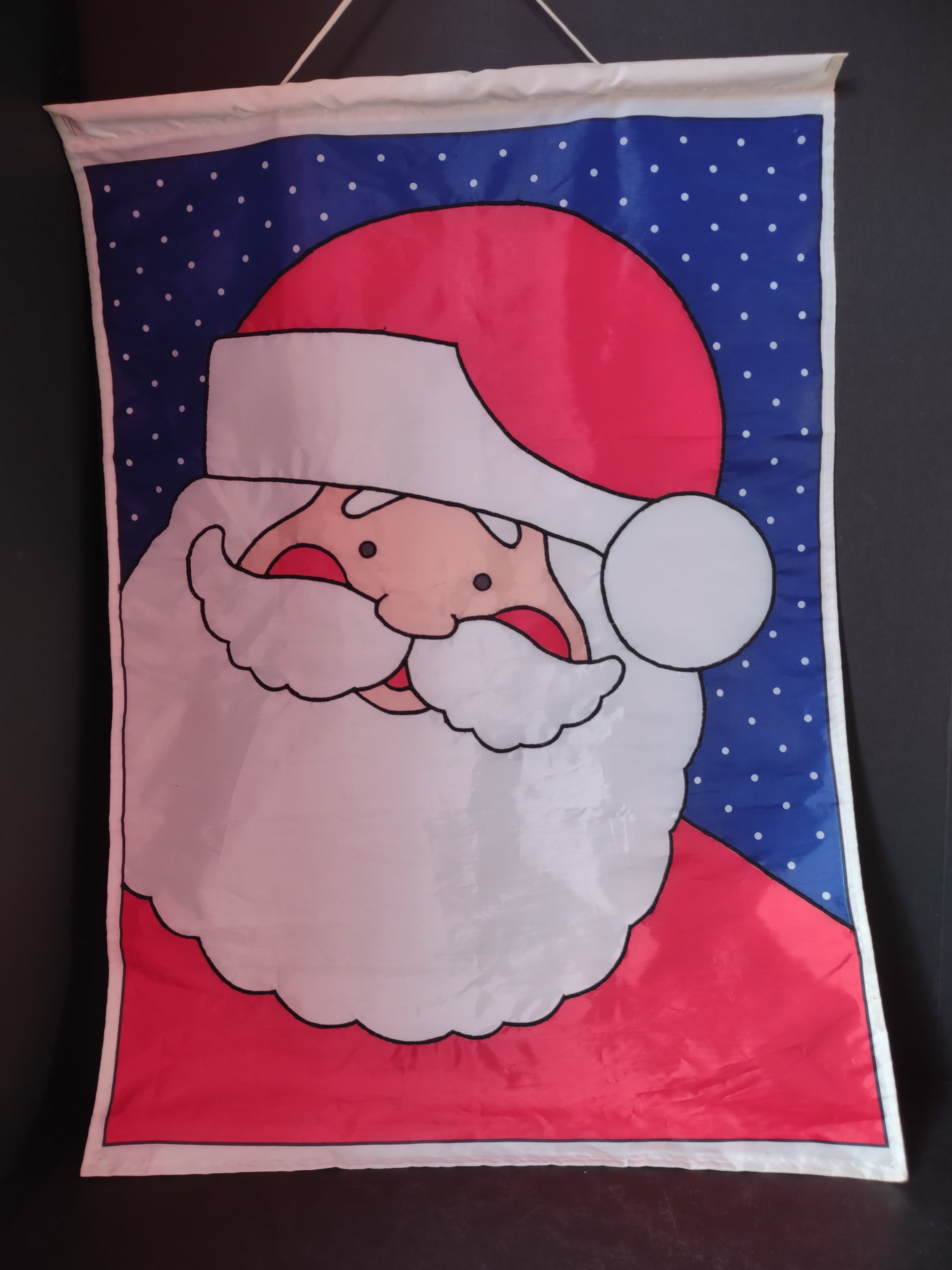 Vintage Double Sided Christmas Avon Santa Nylon Flag 29"x 21" (lot 3384)