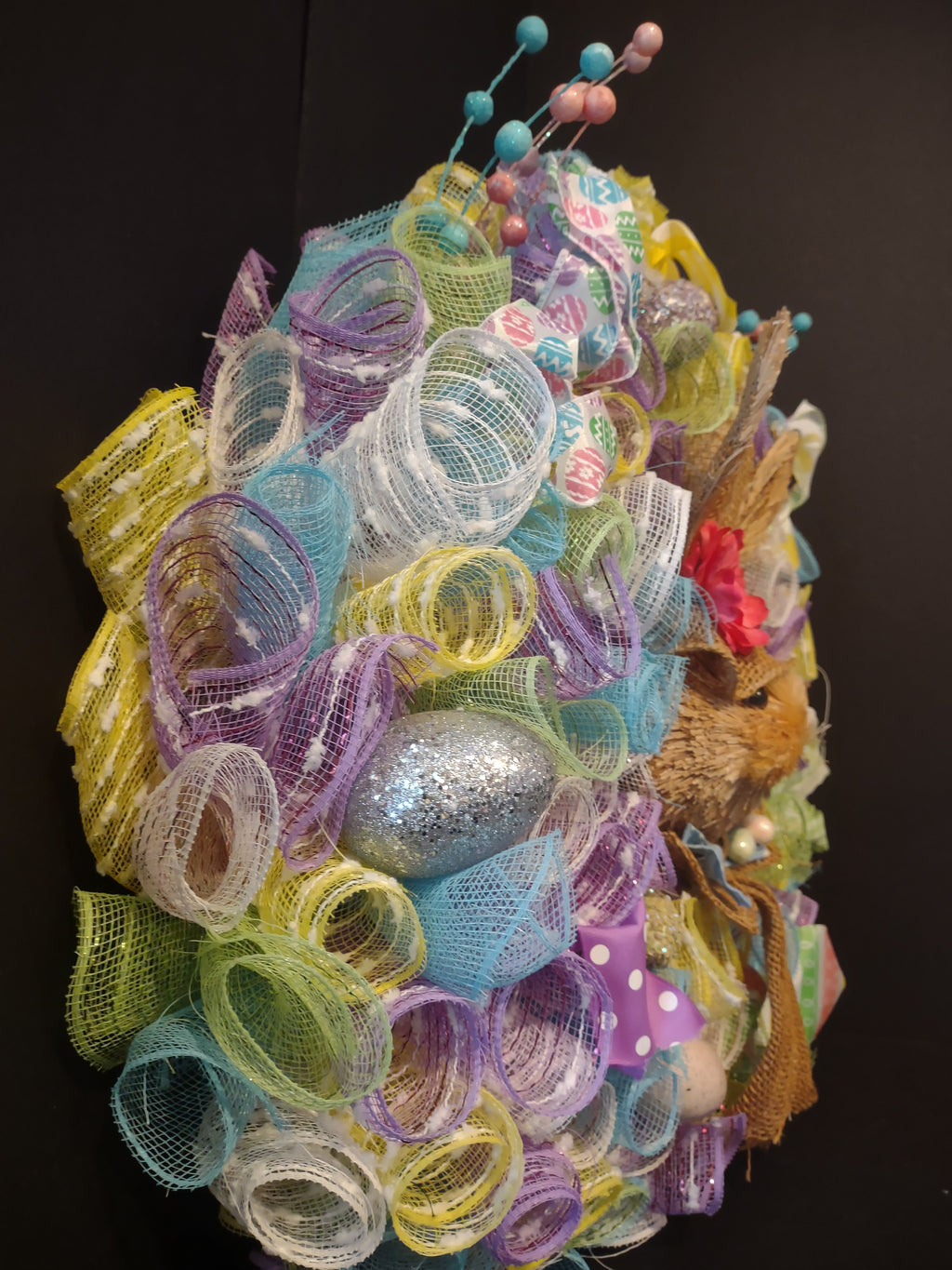 Easter Bunny Spring Mesh Ribbon Wreath Handmade 22" (lot 1400)