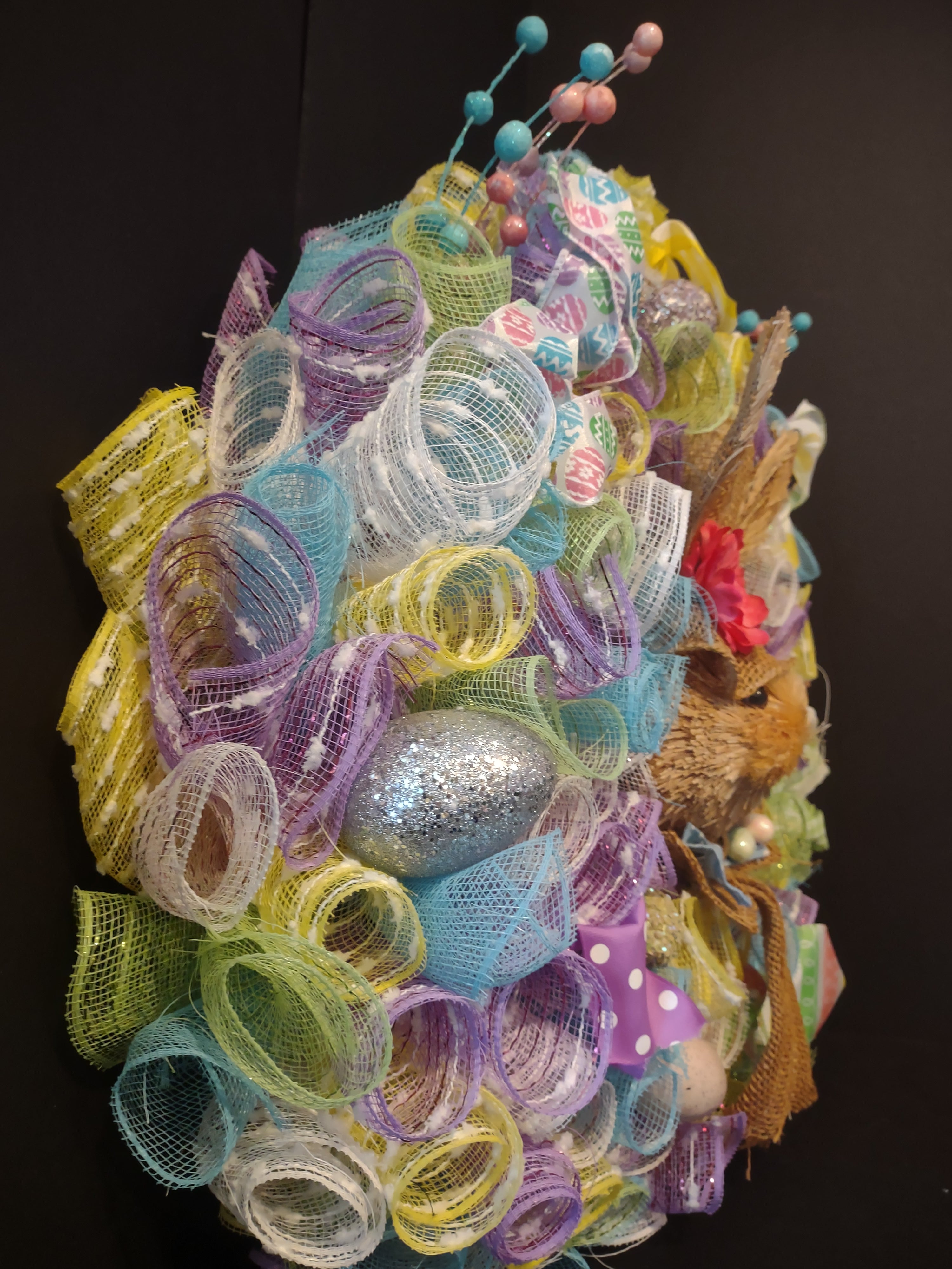 Easter Bunny Spring Mesh Ribbon Wreath Handmade 22" (lot 1400)