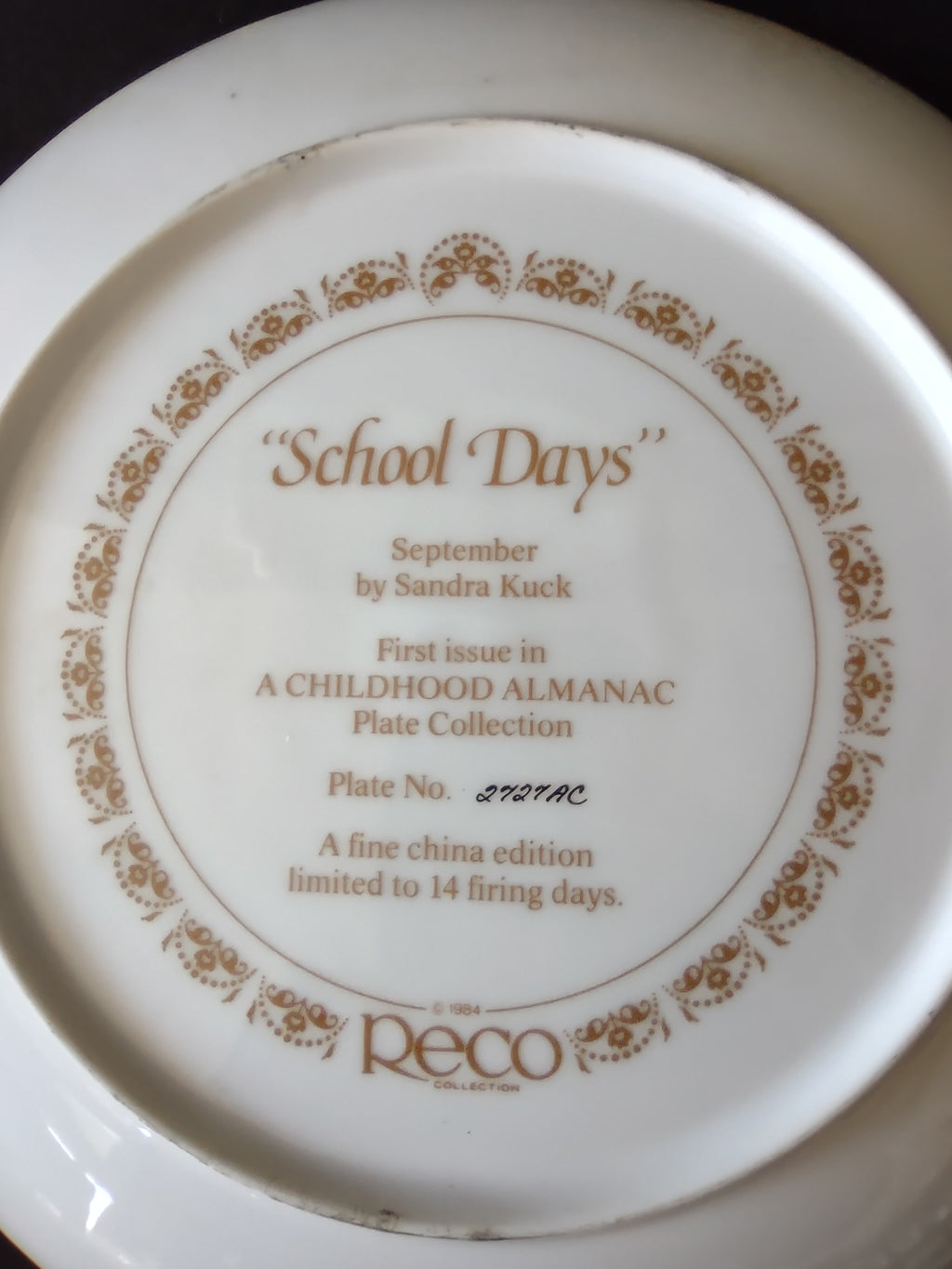 Vintage A Childhood Almanac Collector Plate 1st Issue School Days (Lot 5183)