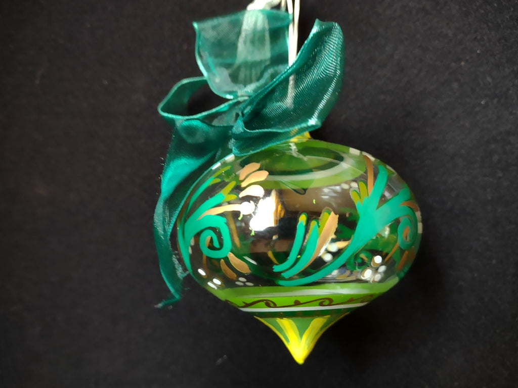 Set of 2 Hand Painted Gems Ornaments Christmas Lenox Green Purple (lot 1634)