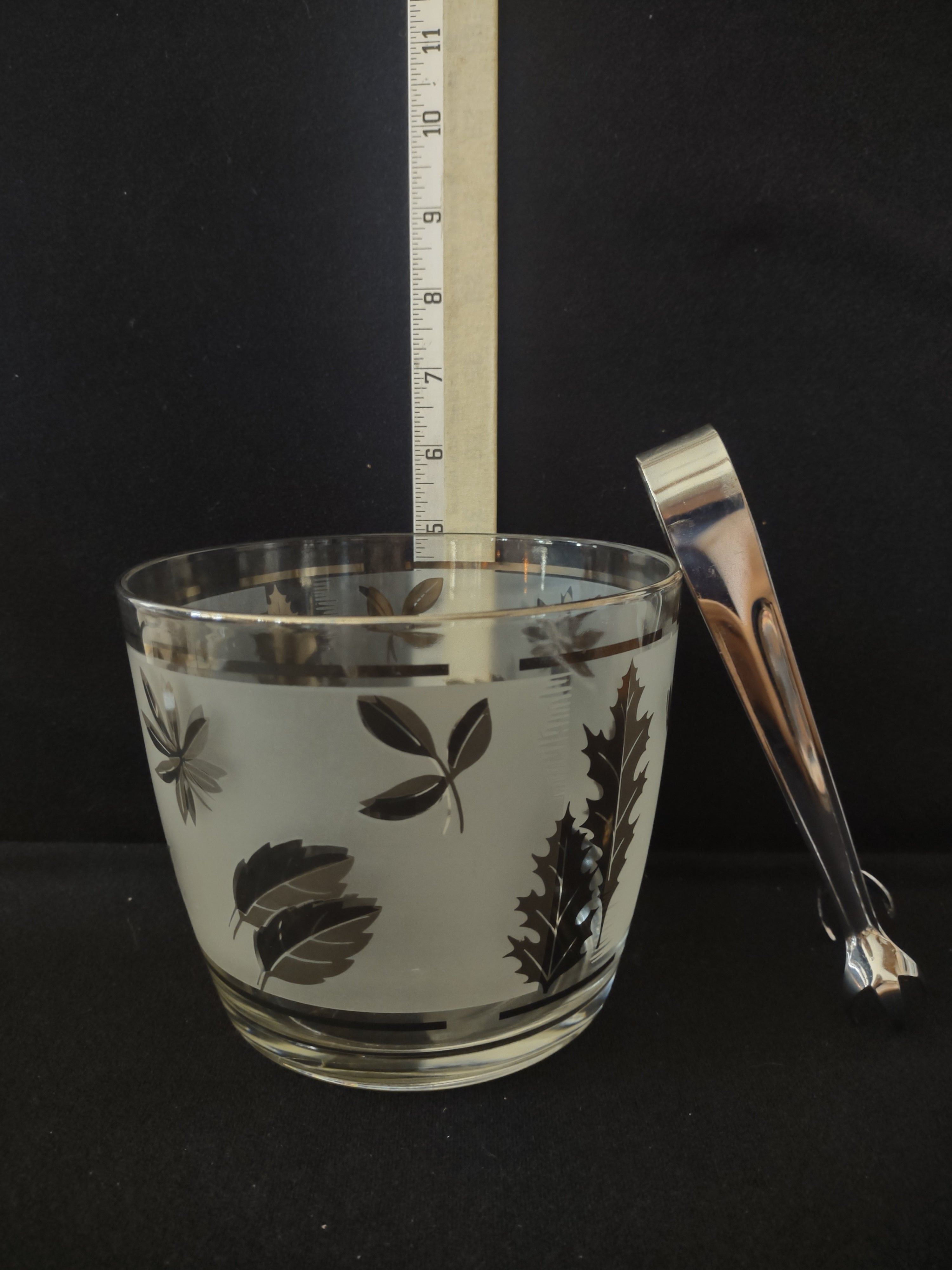 Vintage Libbey Silver Leaf Foliage Ice Bucket With Tongs (Lot 3225)