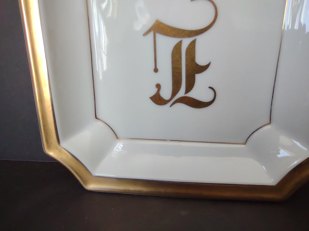 White Gold Trim Vintage Ashtray 8-1/4" x 8-1/4" Monogrammed L (lot 330)