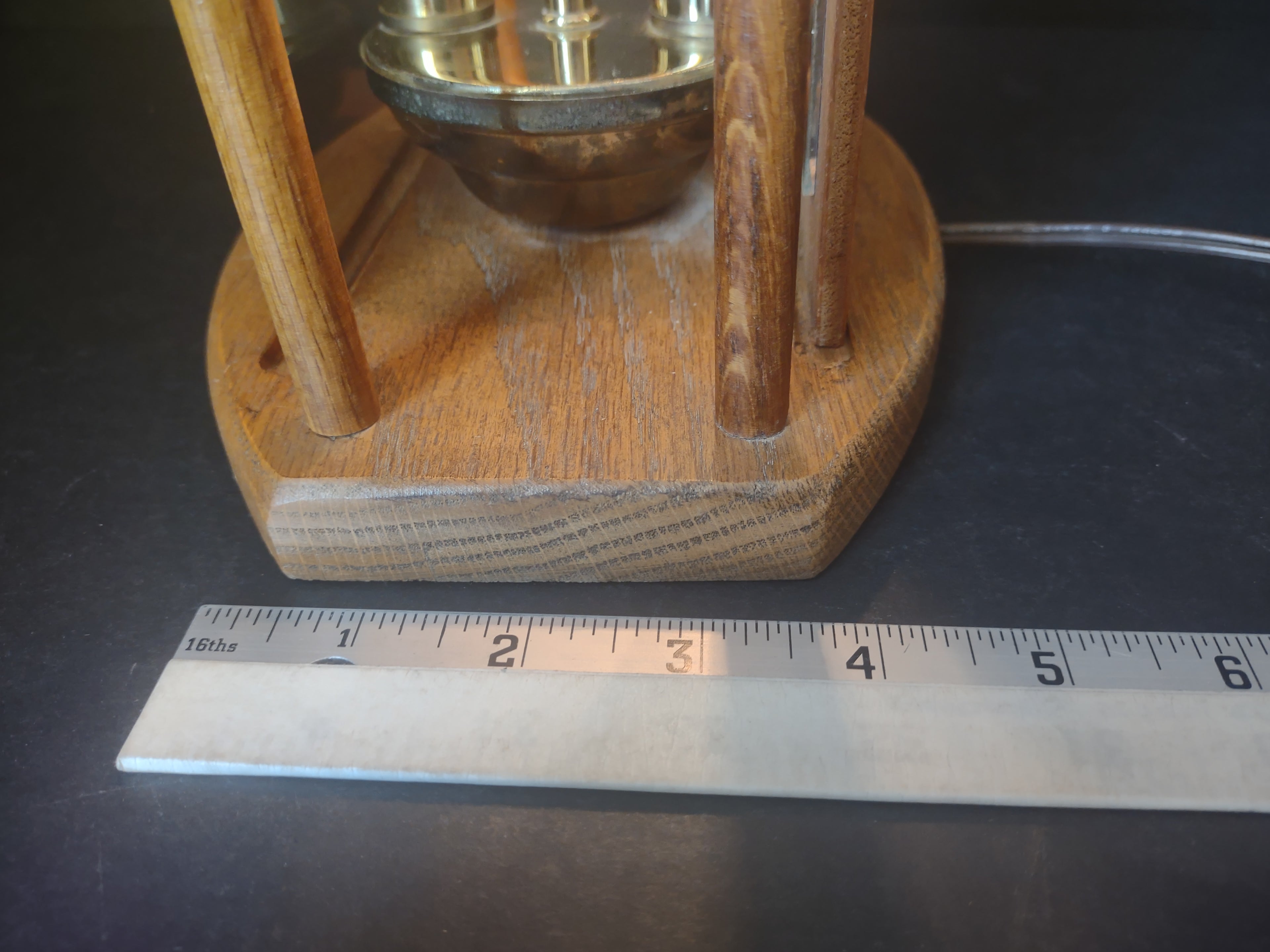 Vintage Retro Wood Table Lamp Etched Glass (lot 1745)