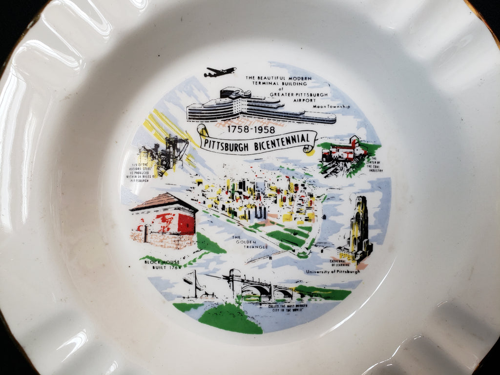 Vintage Ashtray Pittsburgh Bicentennial 8" USA 22 k Gold (lot 2159)