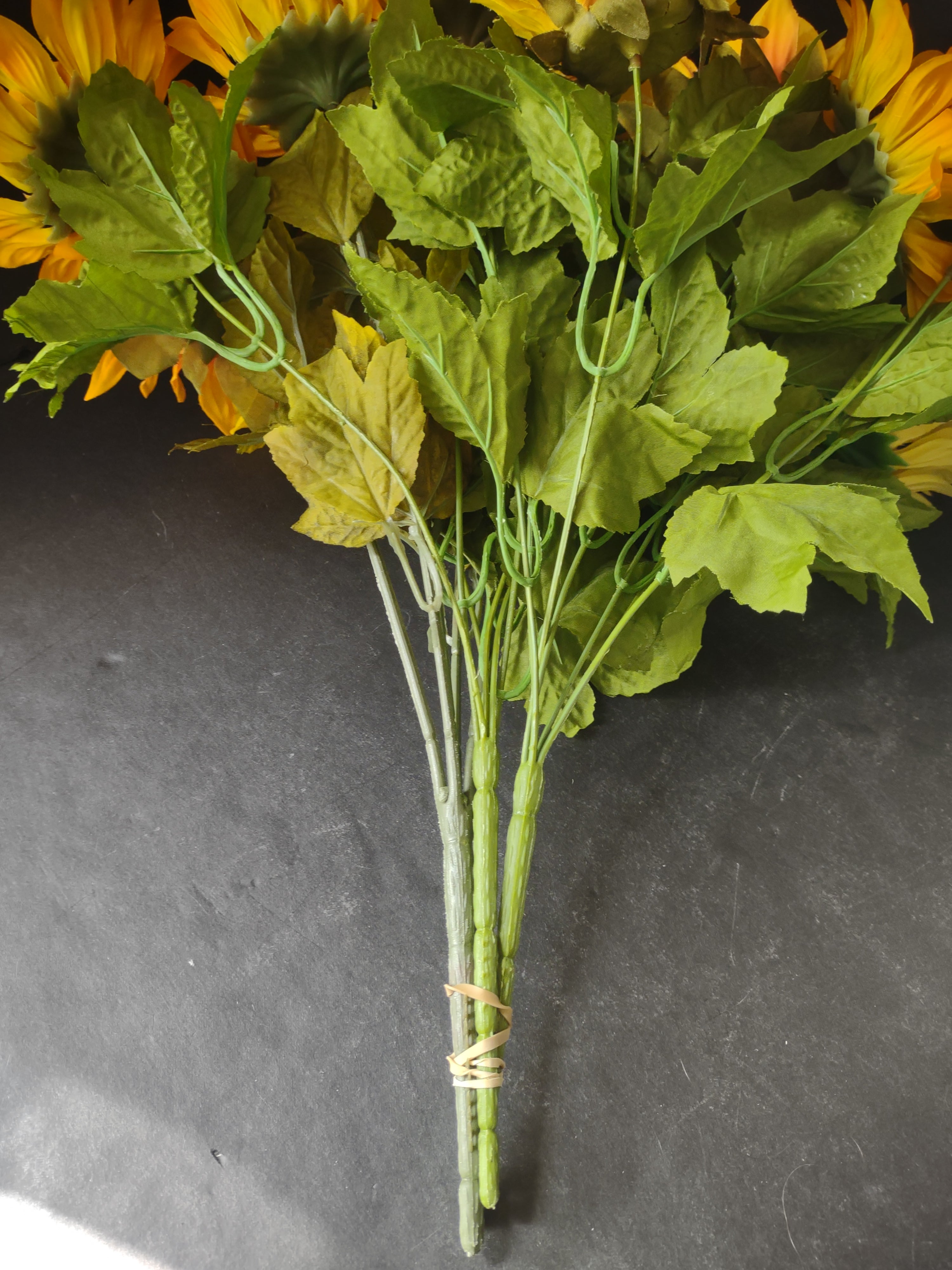 Thanksgiving Fall Vintage Silk Sunflowers Gold Yellow Petals 3 Twigs (Lot 3529)
