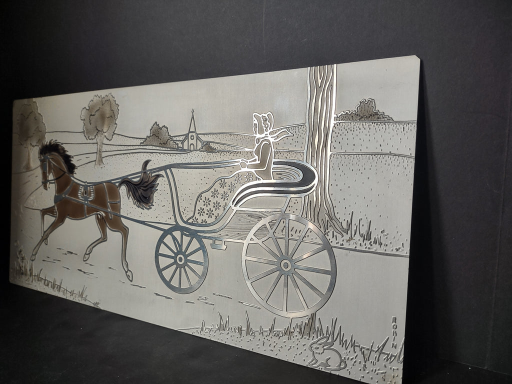 Set of 2 Tin Metal Picture Sign Horse Baggy (lot 2511c)