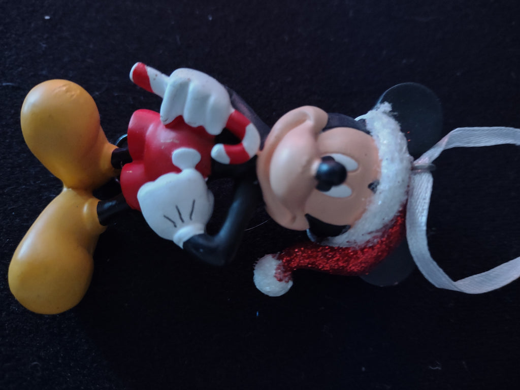 Vintage Disney Mickey Mouse Christmas Ornament Santa Hat Candy Cane (Lot 4799)