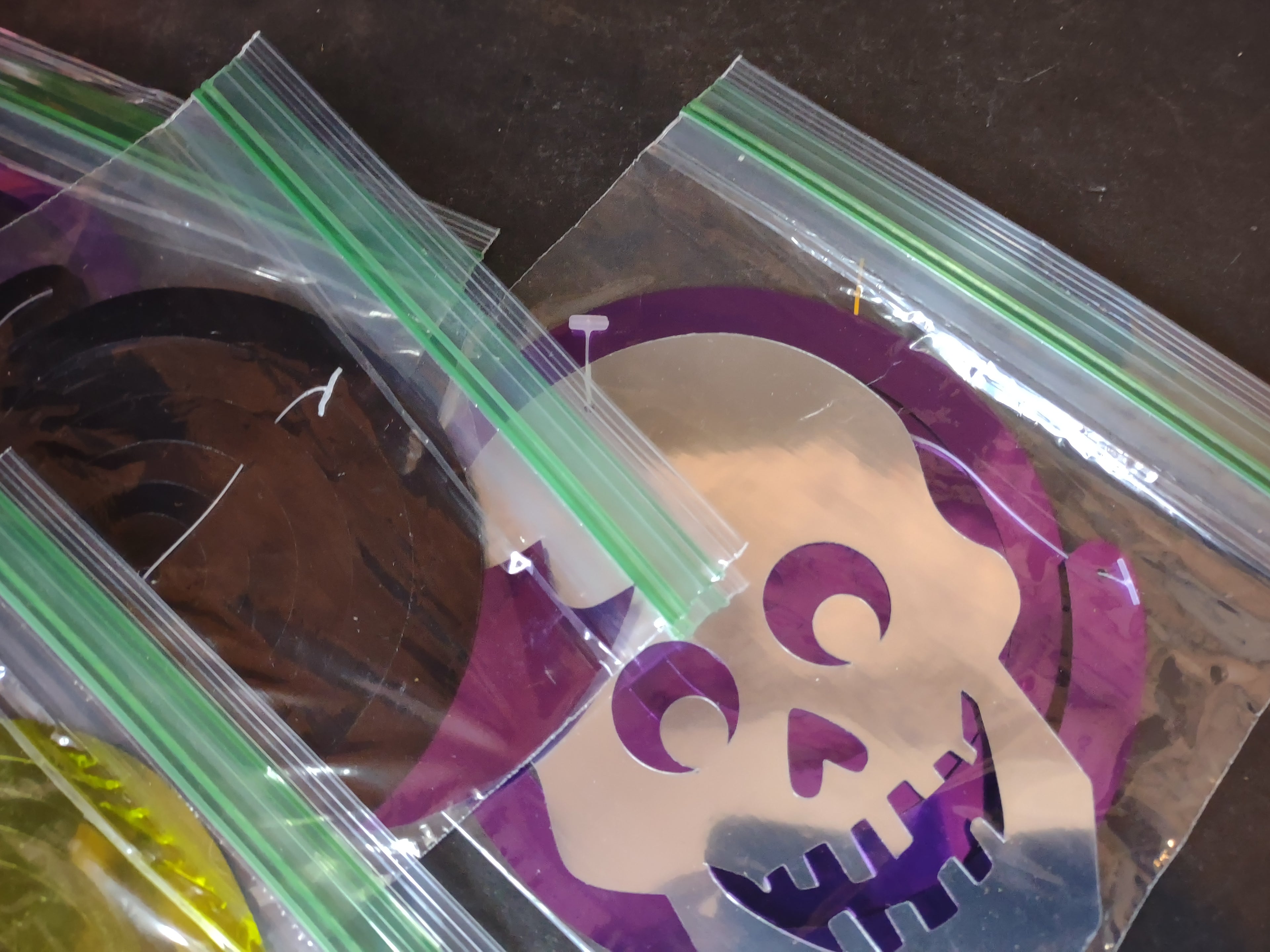 Vintage Halloween Foil Spider Hanging from Web Skull Pumpkin (lot 3132j)