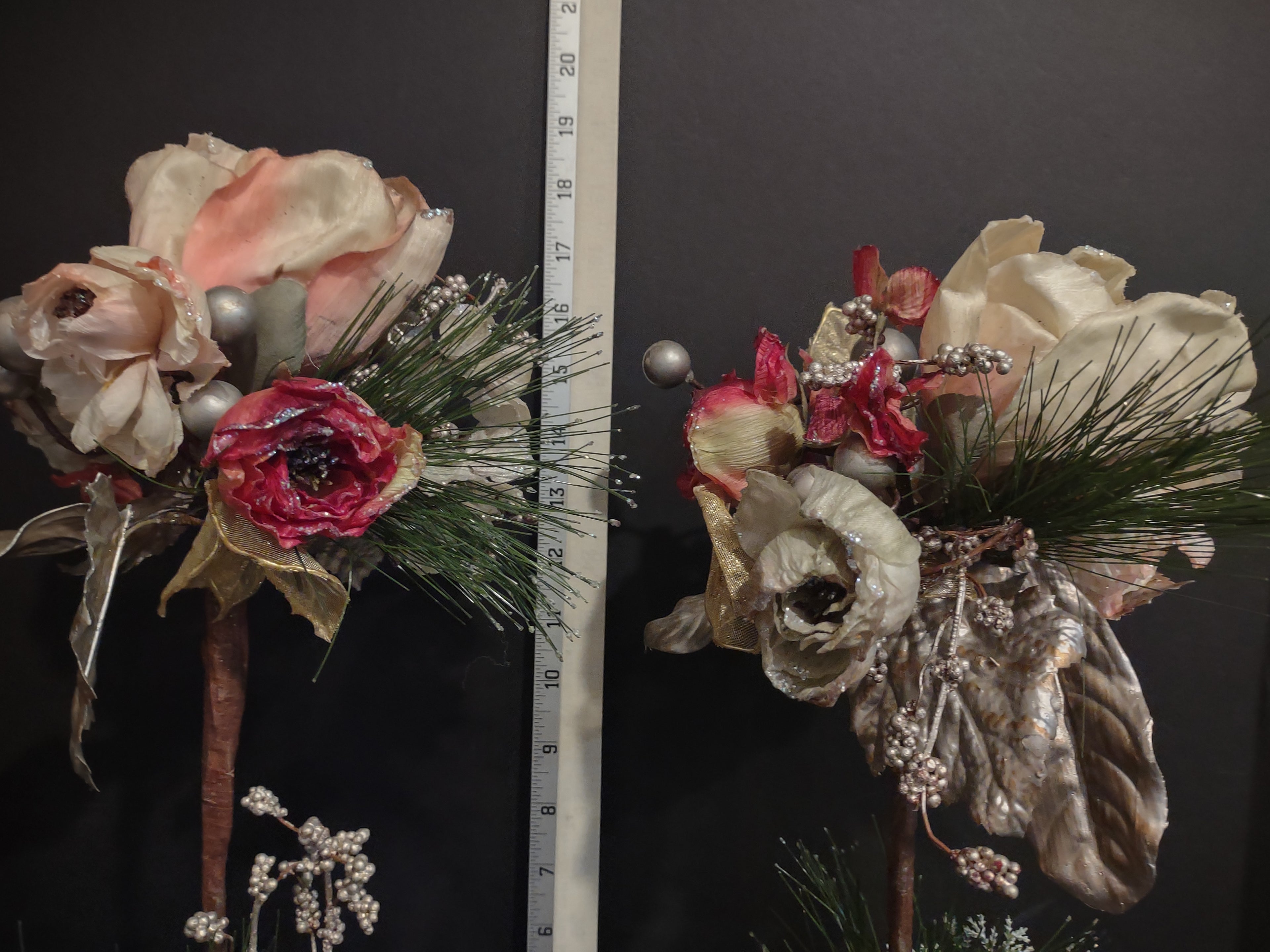 Set of 2 Topiary Holiday Christmas Tree 18" Silver and Pink Iced (lot 1266)