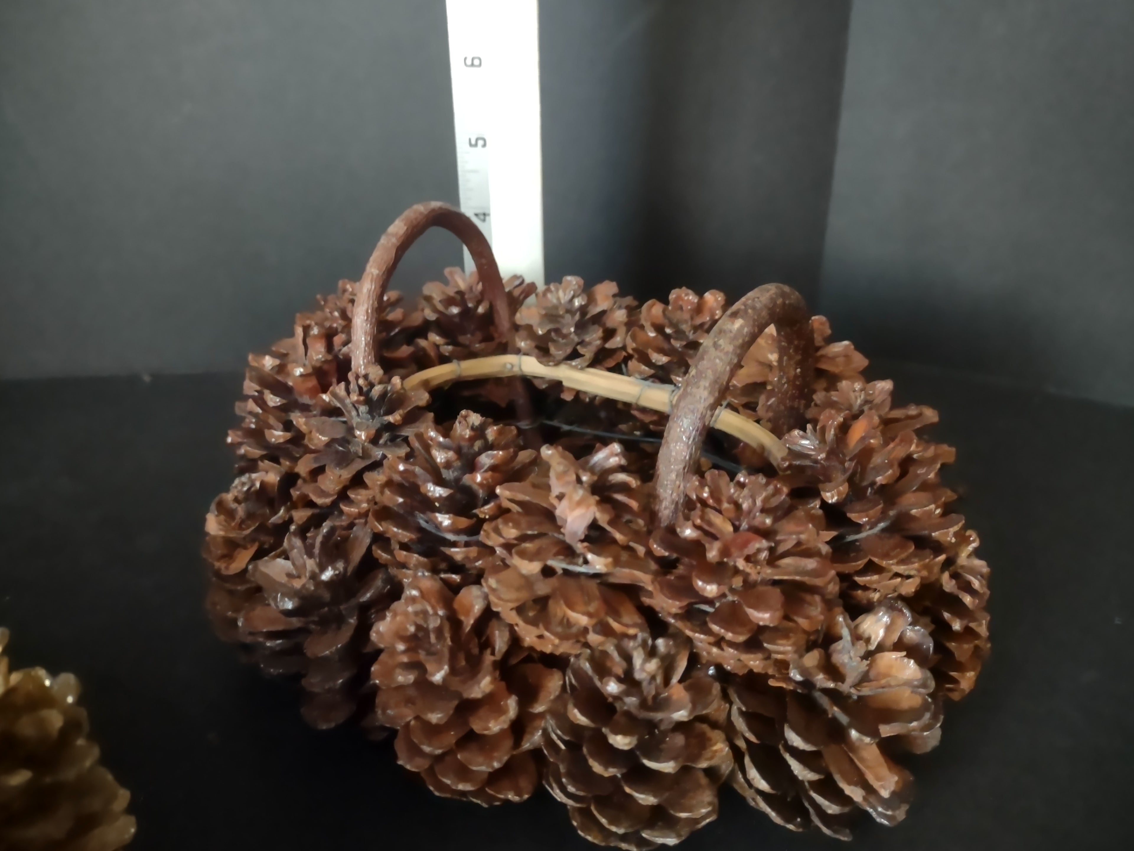 Vintage Christmas Golden Primitive Rustic Pinecone Basket x 2 (lot 1183)