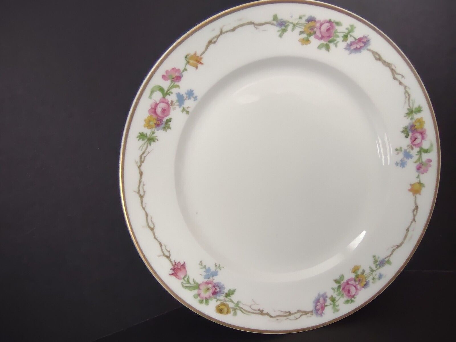 Vintage GDA Limoges Gold Trim Dessert Plate Summer Flower Garland (lot 690)