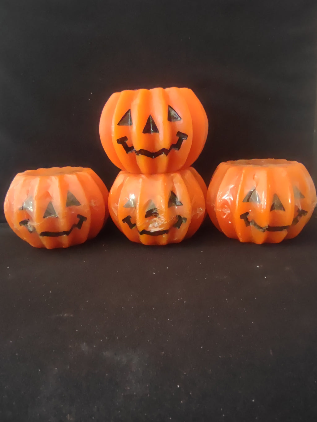 Vintage Halloween Wax Jack O Lantern Candles x 4 Fun World (Lot 3385)