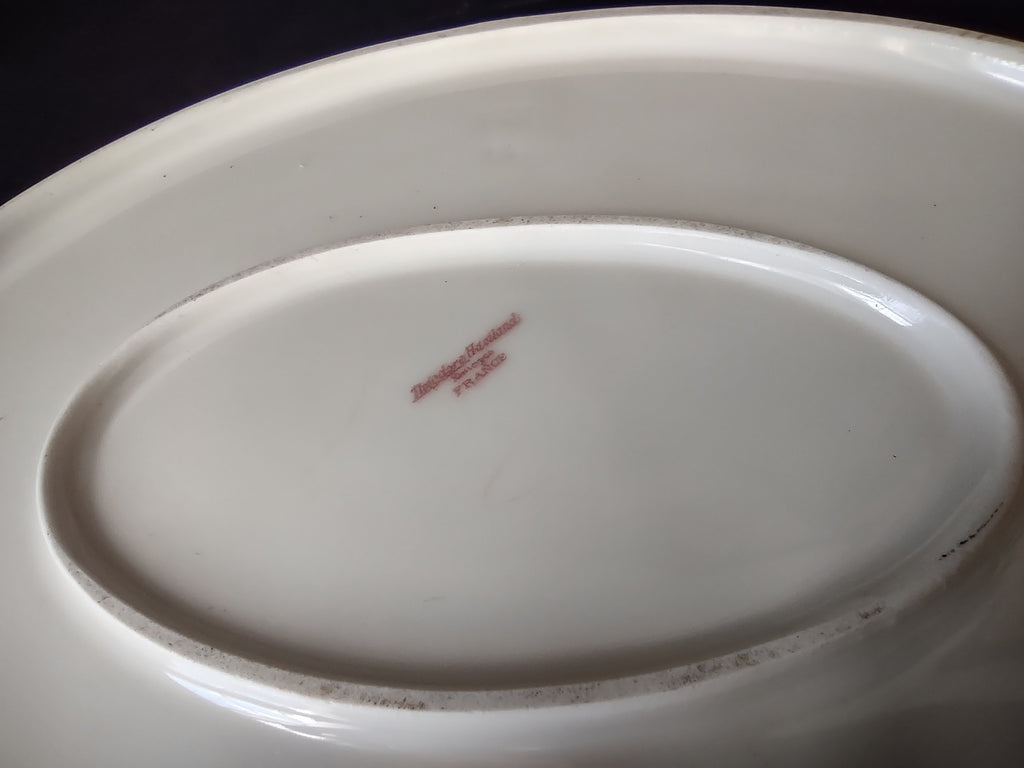 Haviland Limoges Serving Platter 15" Rose White Purple Flower Moss (lot 895)