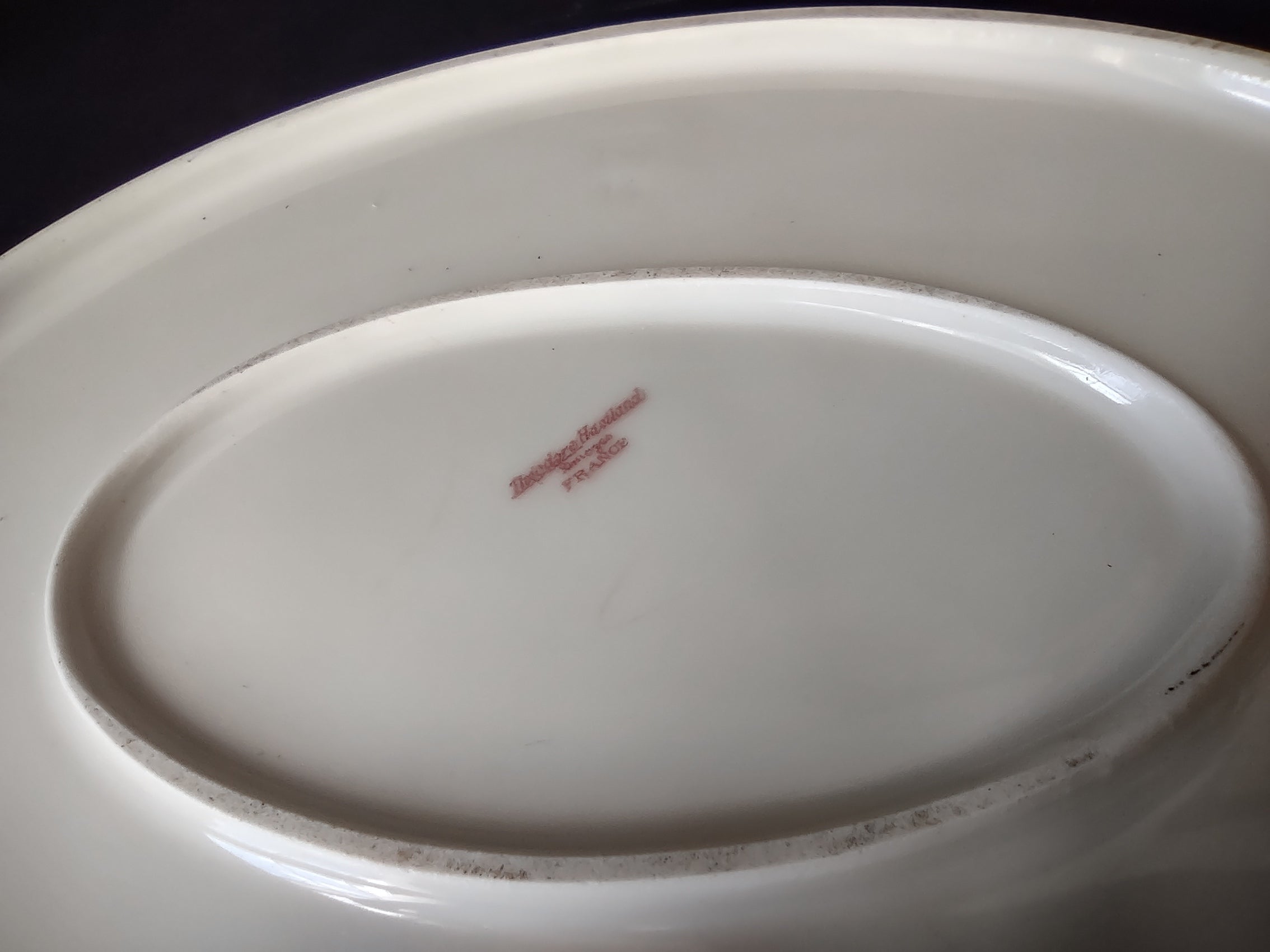 Haviland Limoges Serving Platter 15" Rose White Purple Flower Moss (lot 895)