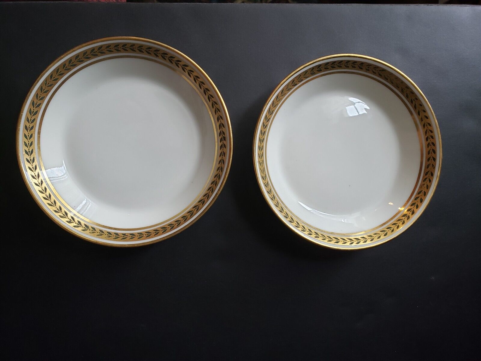 JP Limoges France Gold Trim Green Laurel 2 x Small Bowl 5" (lot 598)