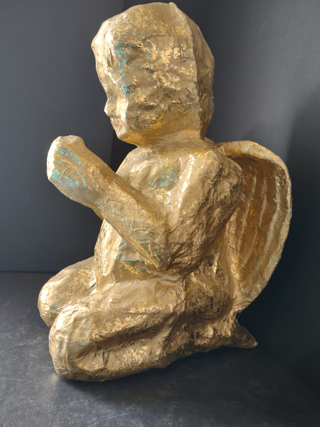 Christmas Large Paper Mache Golden Cherub Angel 17" tall (lot 4825)