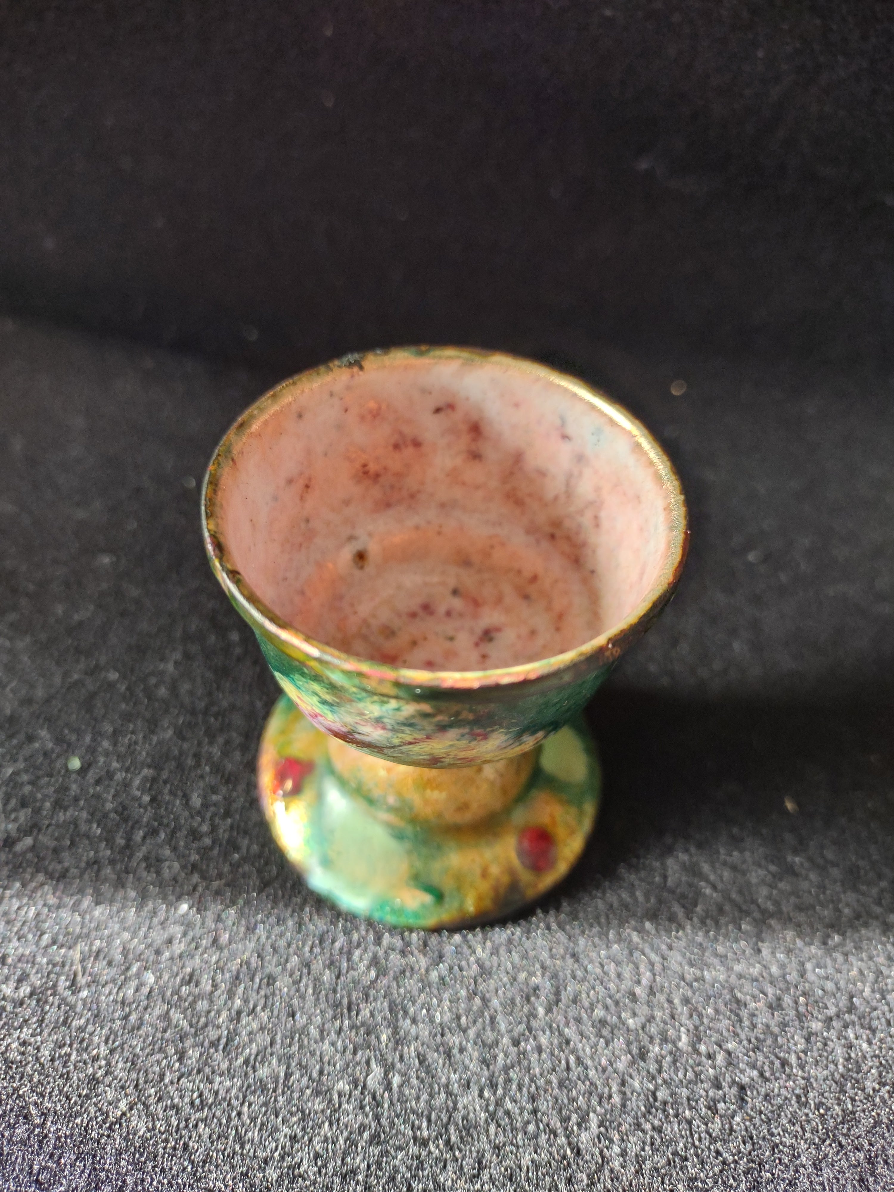 Vintage Dyed Pink Polished Stone Egg Metal Luster Glazed Chalice (Lot 5075)