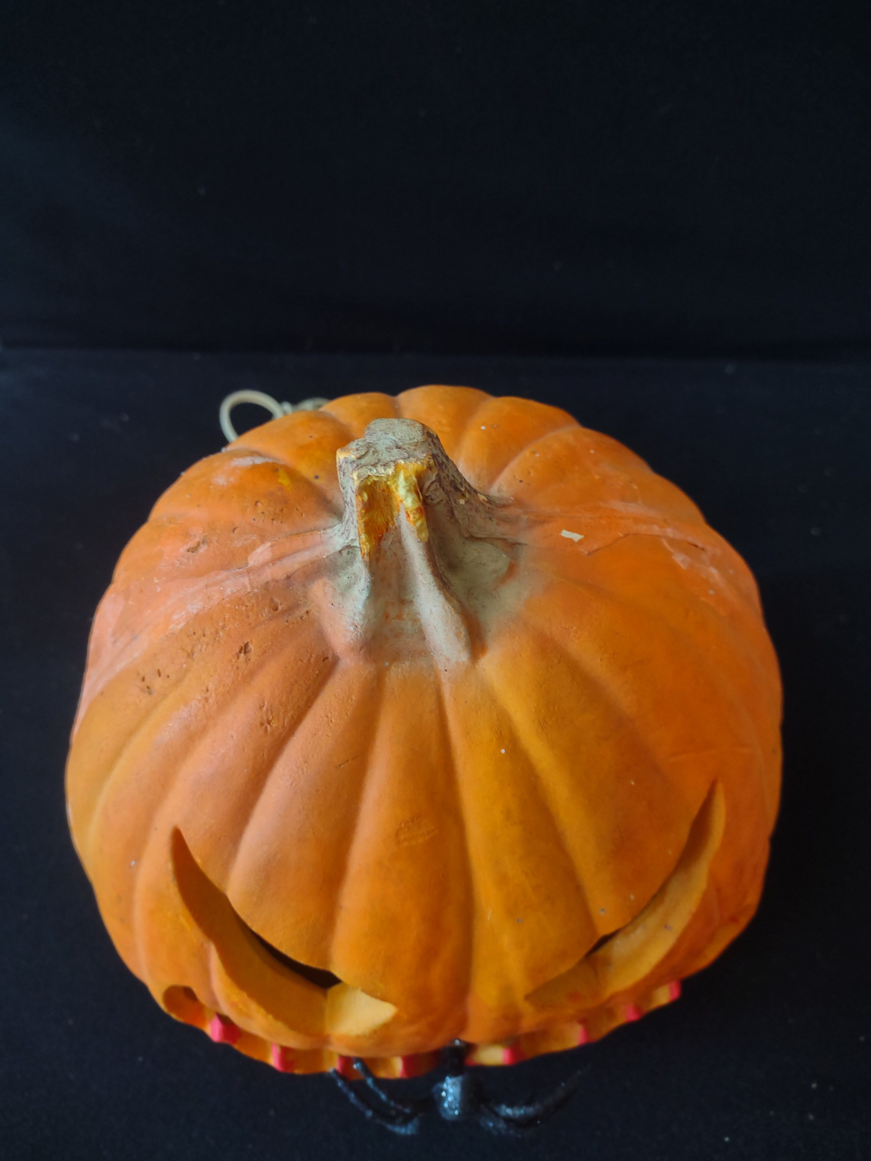 Vintage Halloween Lighted Foam Pumpkin With Spider (Lot 3495)