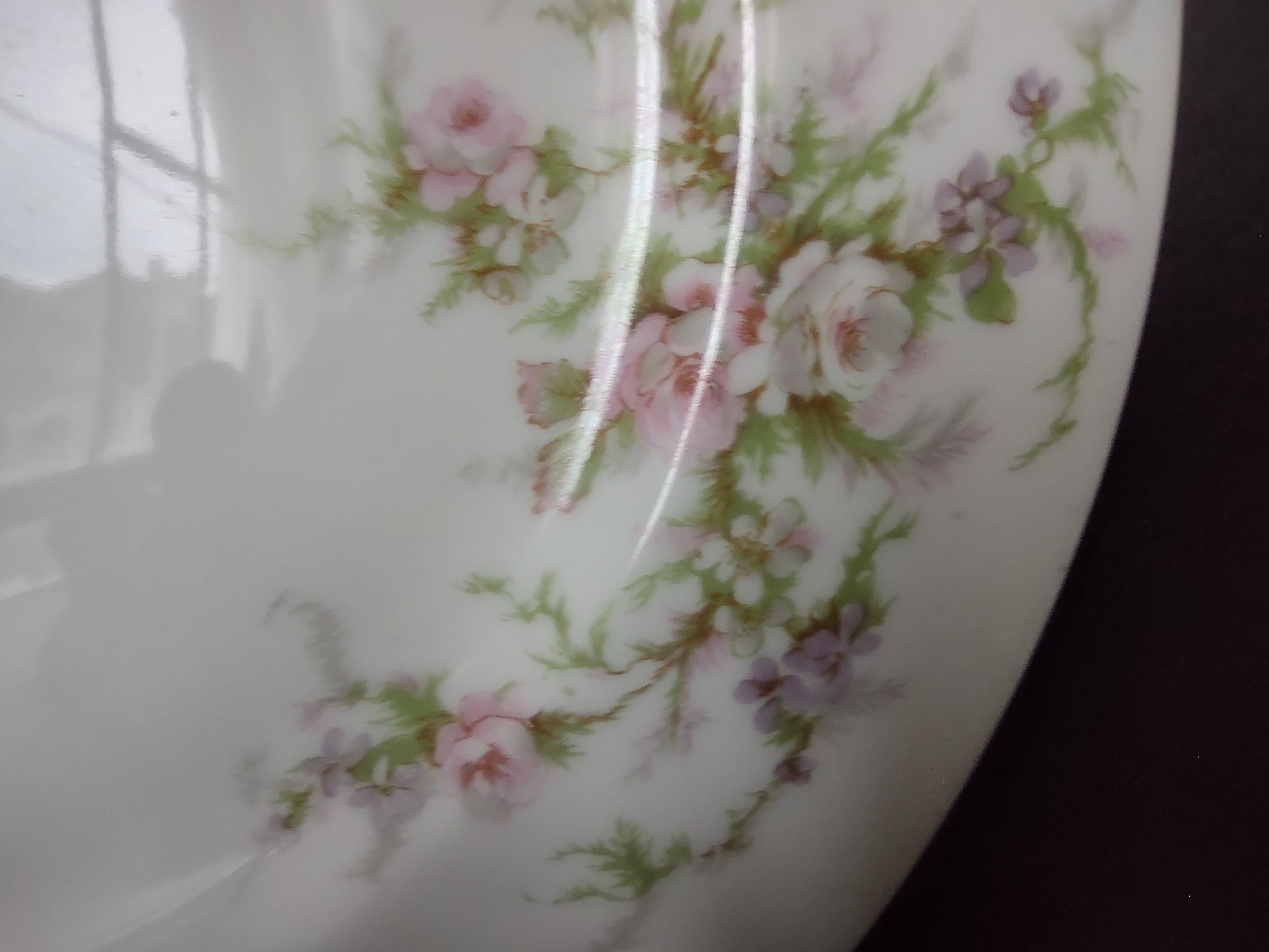 Haviland Limoges Dinner Plate 9-3/4" Pink White Cabbage Rose Moss (lot 909)