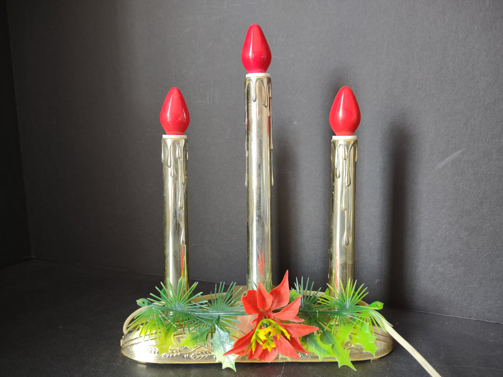 Vintage Candelabra Electric Drip Candle Christmas Golden 3 Lights (lot 2344)