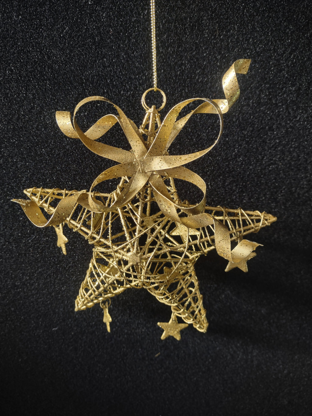 Vintage Christmas Ornaments Star Heart Ball Gold Wire Ribbon (Lot 4629t)