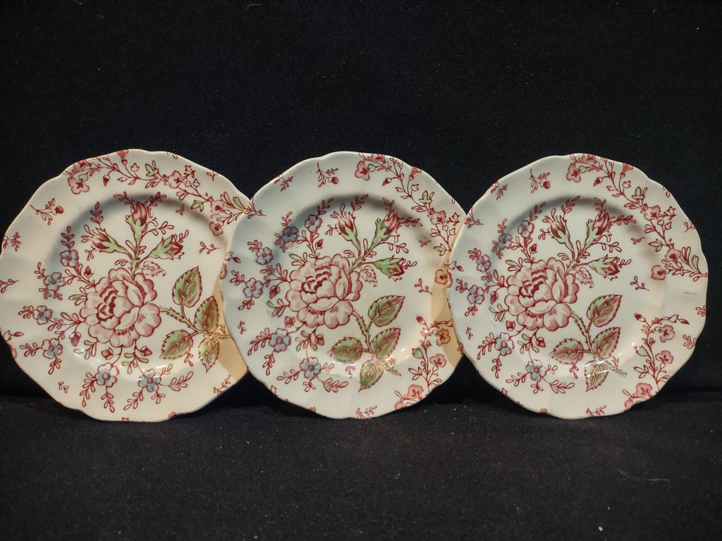 Vintage Dinner Plate x 2 Rose Chintz Johnson Bros Black Stamp (lot 5696)